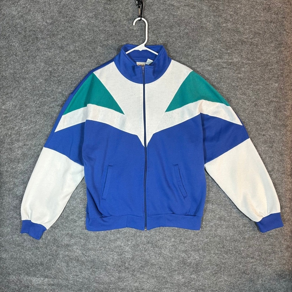 Vintage USA Olympic Track‎ Jacket Blue Color Block Full Zip Men's Large
